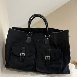 Hook & Albert Black Solid Canvas Leather Garment Weekender Duffel‎